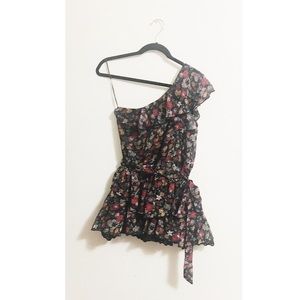 New Ruffled Tiered Floral One Shoulder Top